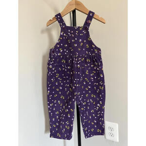 Vintage Old Navy Purple Floral Corduroy Overalls, 12-18 Months, 100% Cotton